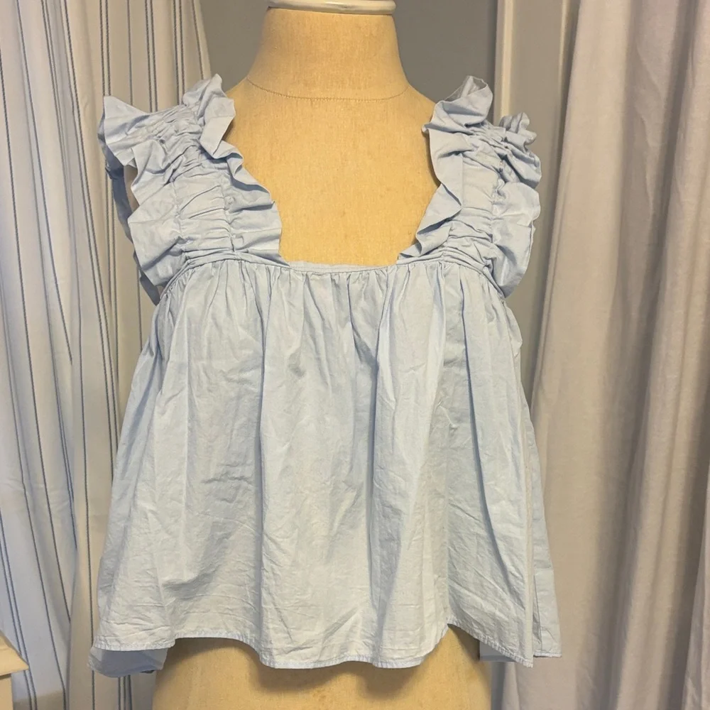 Zara Sky Blue Ruffled Blouse - Picture 1 of 5